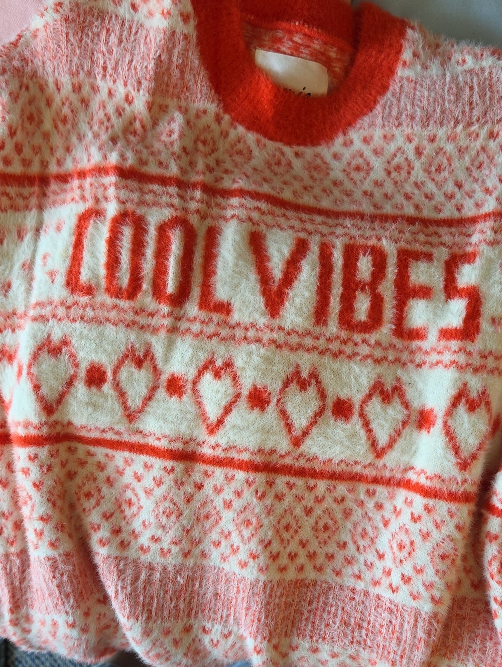 aerie Pink & Cream 'COOL VIBES' Fair Isle Crewneck Sweater